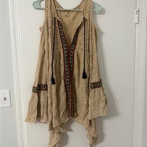 Free People Boho Crochet Knit Bell Sleeve Tunic Top / Lightweight Sweater